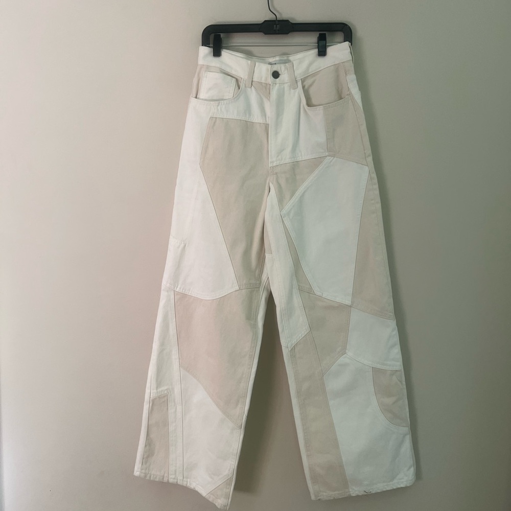 Zara woman’s Patchwork Wide-Leg Pants in Cream and White - Picture 6 of 12